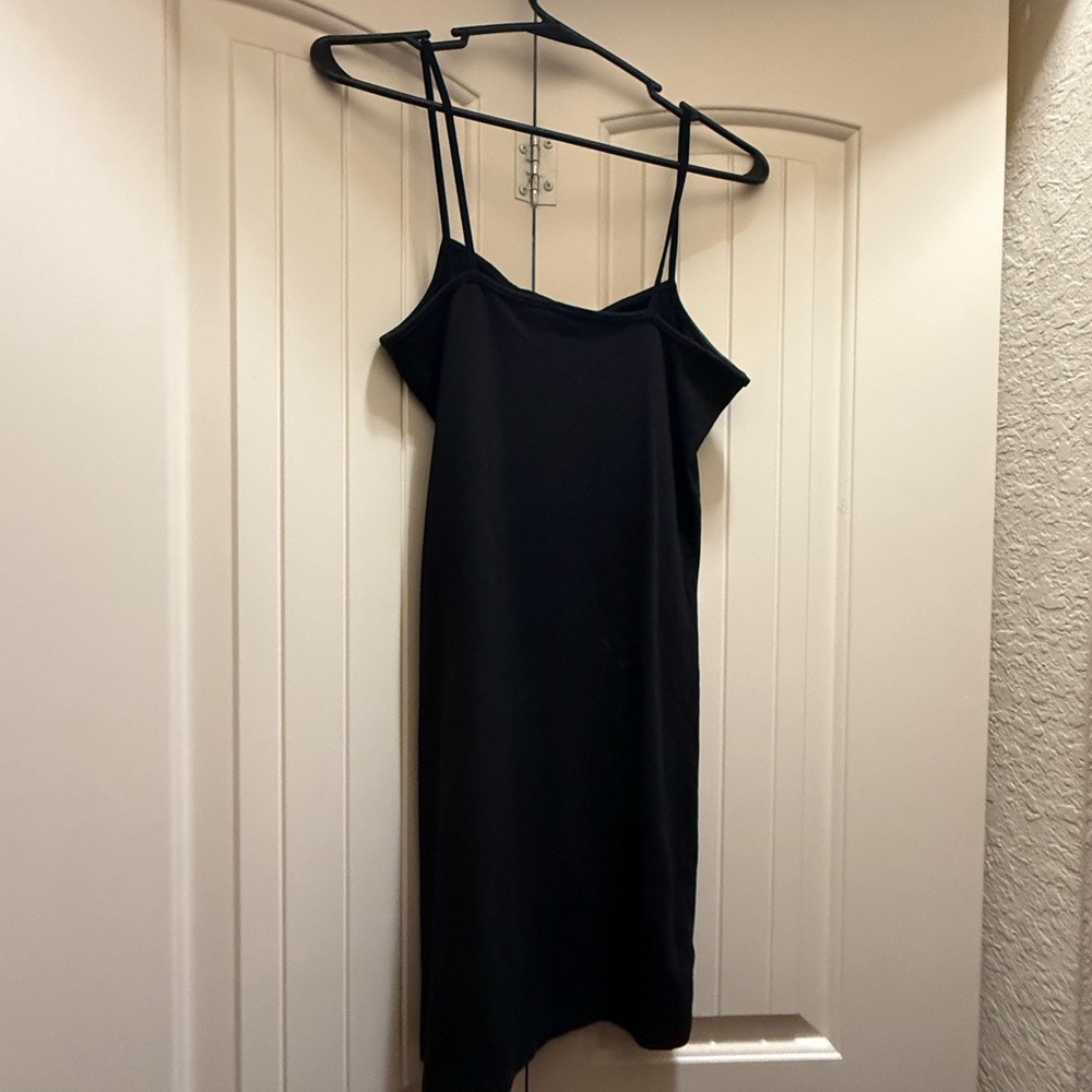 Divided black cami dress with spaghetti straps